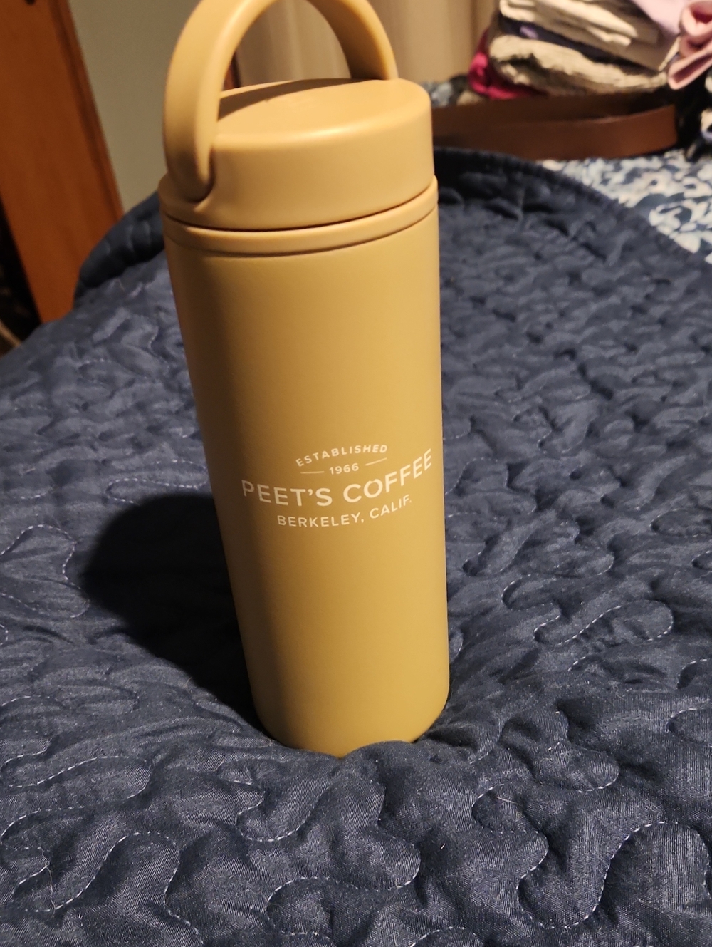 Peet's Coffee Mustard Yellow 16oz Travel Tumbler, NWOT